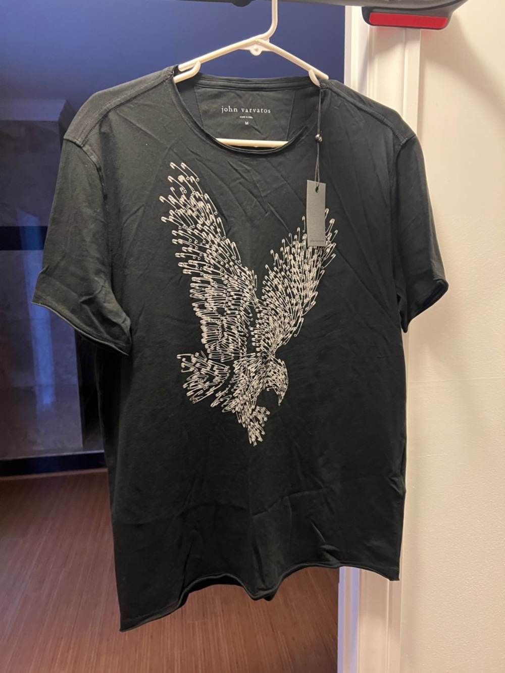 John Varvatos Black Tee with White Eagle Graphic
